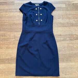 Sandra Darren navy blue cap sleeve midi sheath dress size 12 b23